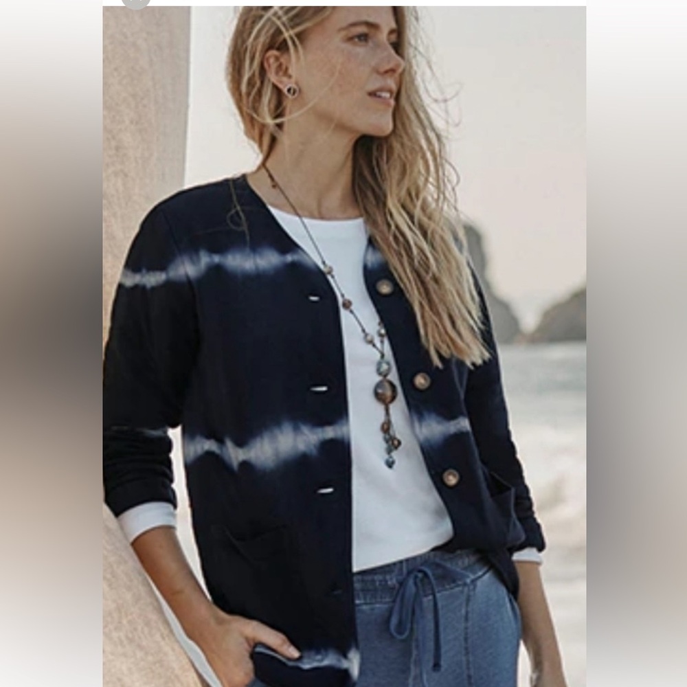 J Jill Pure Jill Tie Dye Blue White Button Front Expressions Jacket P4096